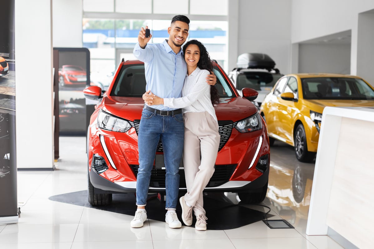 Happpy Beautiful Muslim  Buying New Car in Salon